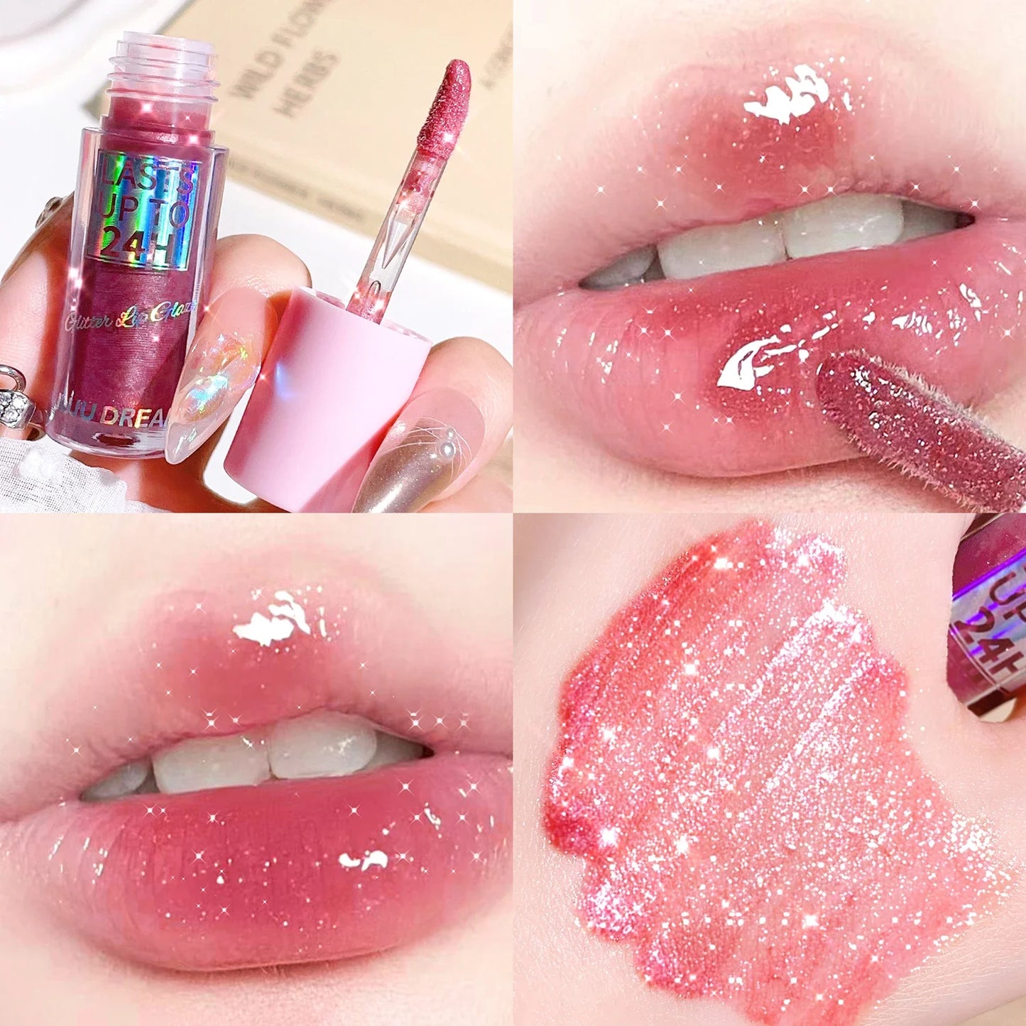 Long-Lasting Lip Gloss - Moisturizing, Lightweight & Sparkling Finish in Classic Red, Elegant Nude & Sweet Pink Shades