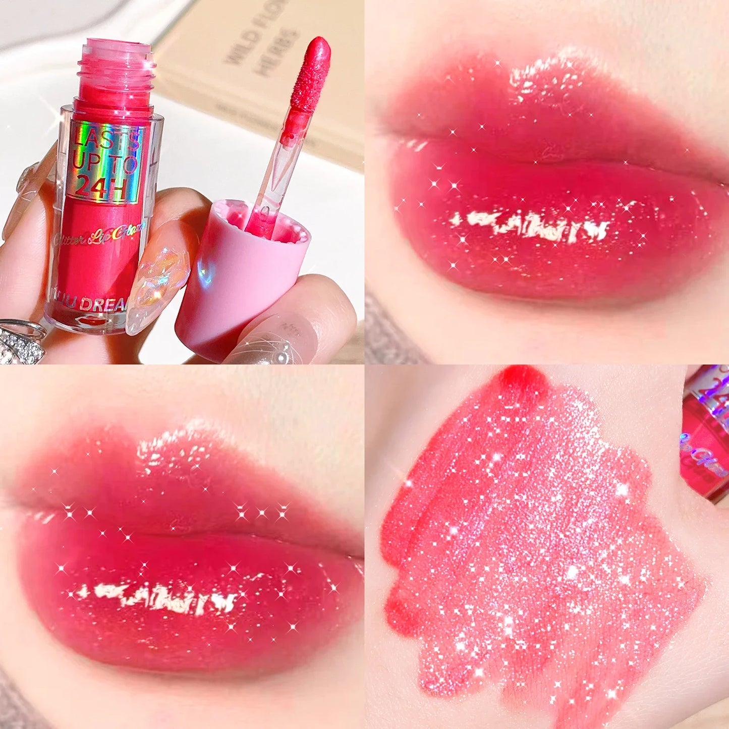 Long-Lasting Lip Gloss - Moisturizing, Lightweight & Sparkling Finish in Classic Red, Elegant Nude & Sweet Pink Shades